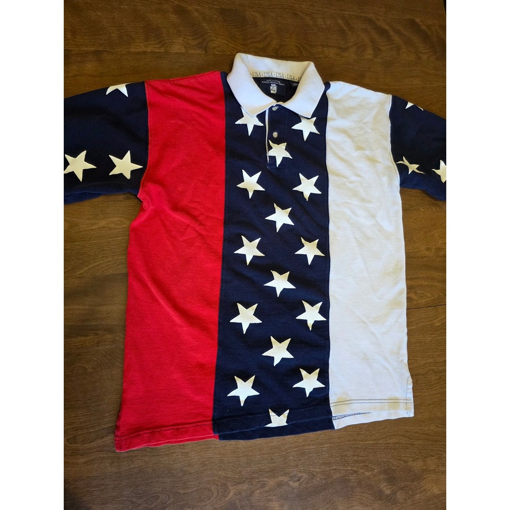 Navy Cutter Mens USA Flag Polo Shirt Medium Red White Blue Stars Patriotic‎ 90s